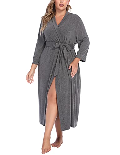 In'voland Womens Plus Size Kimono Robes Long Knit Bathrobe Lightweight Soft Sleepwear V Neck Ladies Loungewear #TOP11