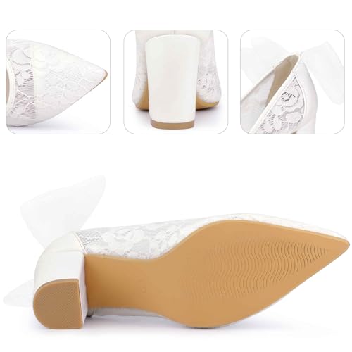 Perphy Pointed Toe Bow Bridal Block Heel Lace Pumps for Women4