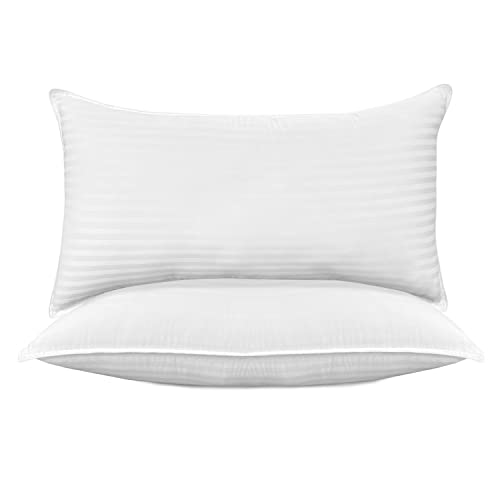 Elegant Comfort, Almohadas de calidad de hotel a rayas, 100% algodón egipcio con infusión de gel refrescante, lavable, paquete de 2, estándar/Queen, color blanco, 2 unidades Cover