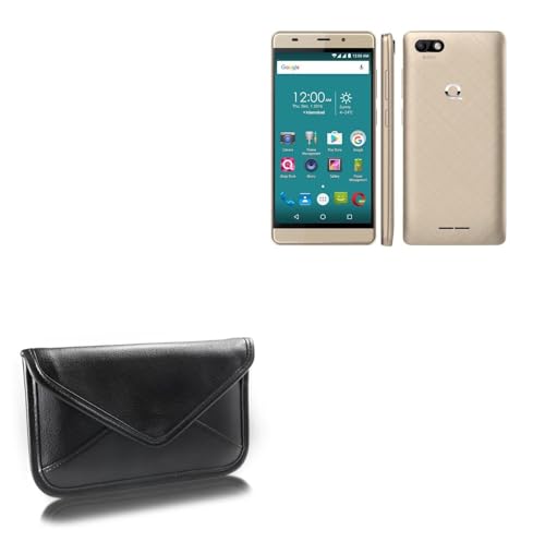 BoxWave Case Compatible with QMobile M350 Pro - Elite Leather Messenger Pouch, Synthetic Leather Cover Case Envelope Design - Jet Black