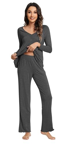 WiWi Viscose from Bamboo Pajama Sets for Women Soft Pjs Loungewear Short Sleeve Top with Pants Sleepwear Pajamas S-XXL3