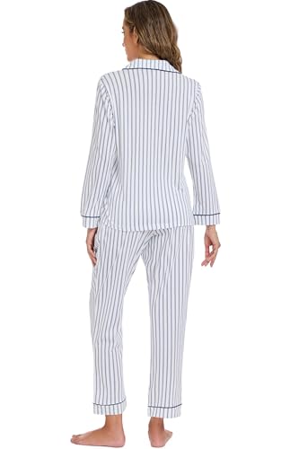 Image of LUBOT 100% Cotton Pajamas for Women Pajama Set 2 Piece PJ Sleepwear Set Soft Ladies Button Knit Long Sleeve Loungewear XS-XXL
