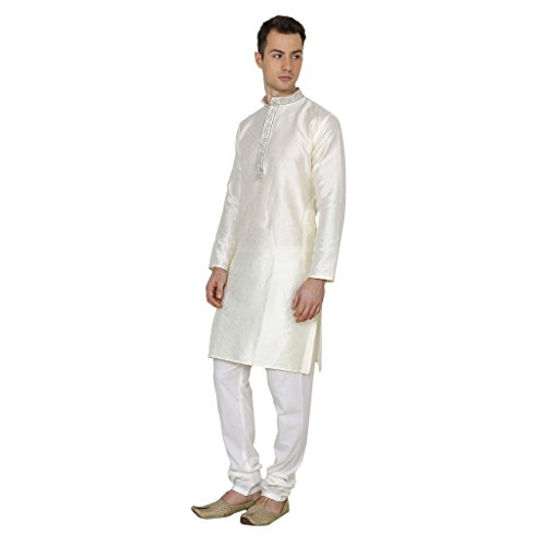 Kurta para bodas y eventos túnica india jacquard beige 38 2