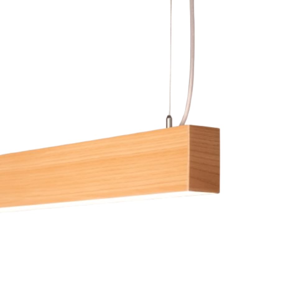 Image of Acco LED Linear Hanging Light 40W - Wooden Finish Pendant Fixture with Prismatic Diffuser - Glare-Free Neutral White 4000K Light - Ideal for Workspaces, Studios, Offices & Retail Interiors