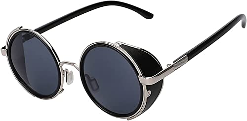 OWL Steampunk Retro Gothic Vintage Colored Metal Round Circle Frame Sunglasses Colored Lens (GothicPunk_C10_Silv_Blk PC Lens)