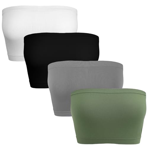 4 Stück Bandeau Top Damen Trägerlose Bandeau BHS Bustier Oberteil Nahtlose Bustier Bra Top Trägerlose BHs Anti-Rutsch BH Elastisches Oberteil