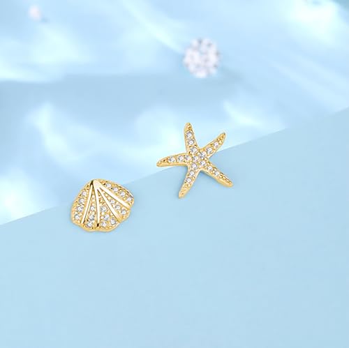 SLUYNZ Sterling Silver CZ Starfish Shell Stud Earrings for Women Teens Small Shell Stud Earrings Beach Stud Earrings4