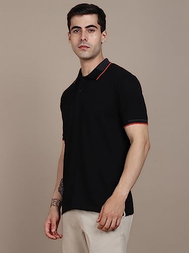 Image of Dennis Lingo Men's Regular Fit Cotton Polo Neck Solid T-Shirt