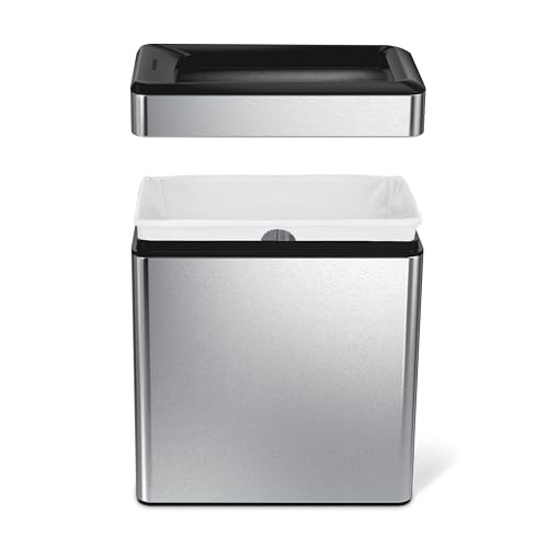 simplehuman CW1225 10L Slim Profile Open Office Business Commercial Bin, Lift-Off Lid, Inner Bucket, Fingerprint-proof, Brushed Stainless Steel, W 15.8 cm x H 33.1 cm x D 28.8 cm
