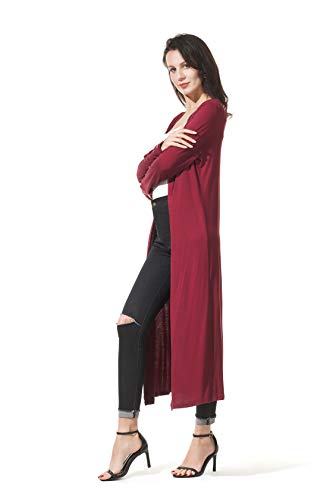 Image of Women's Solid Sweater Essential Duster Long Cascading Open Front Lightweight Blue Cardigan