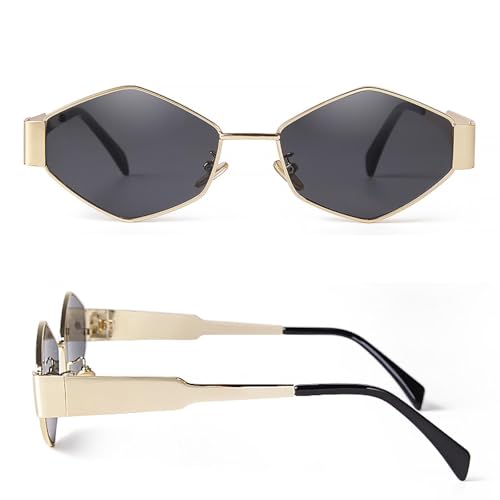 Vintage Metal Frame Hexagon Sunglasses Women Men Luxury Punk Polygon Shades Uv4003