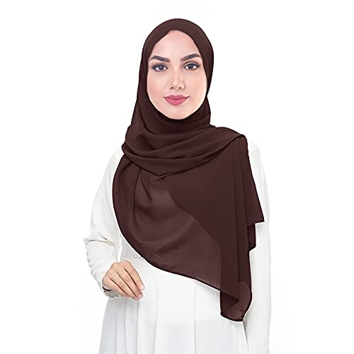 Lina & Lily Solid Color Thick Chiffon Muslim Hijab Long Scarf (Chocolate Brown)