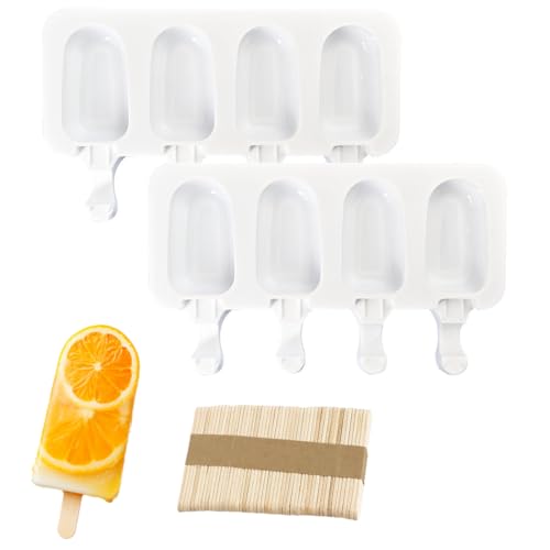 OUDQFCJ 2 Set Stampi per ghiaccioli in Silicone per Gelato con 50 Bastoncini di legno Formine riutilizzabile per Stecco al Cioccolato Sorbetti Budino