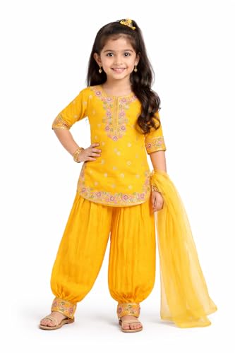 Image of FFION - Girls Salwar Suit with Dupatta Set - Elegant Embroidery Work Traditional Ethnic Wear I Festive Party Dress I Birthday Dress for Girls