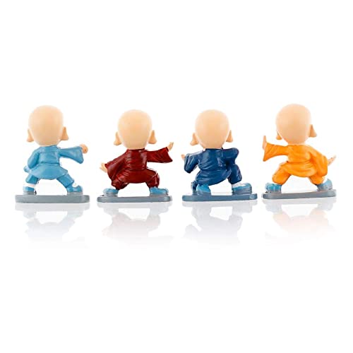 Image of AUGEN Polyresin Set of 4 Buddha Monks Statues Figurines Showpiece for Wall Shelf Table Desktop Living Room Car Dashboard Decoration Home Office Decor (Multicolour)(7698G)