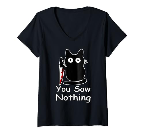 Hello There You Saw Nothing Funny Cat para mujeres, hombres y niños Camiseta Cuello V