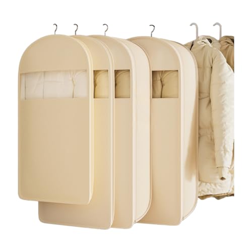 2 Packs Breathable Hanging Garment Bags for Clothes & Suits - 45 Fabric Suit Bags for Closet Storage Garment Covers for Coats Dresses Jackets Shirts Wardrobe Protector (ecru)