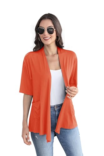 Image of ADANIKI Women 2026 Summer Lightweight Cardigan, Short Sleeve Open Front Casual Trendy Womens Kimono Cover Up with Pocket