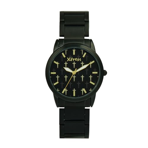 Xtress Reloj montre-bracelet élégante en acier inoxydable avec cadran noir pour homme