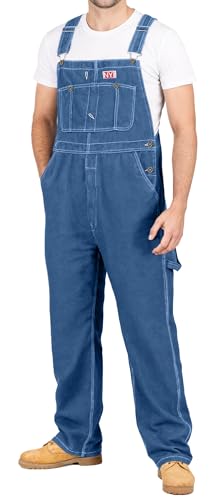 ny threads men's denim bib overall relaxed fit workwear with adjustable straps and multiple pockets, 44w x 30l, stone washed