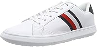 Tommy Hilfiger Men's Cupsole Leather Sneaker, White/Navy, EU 42/US 9