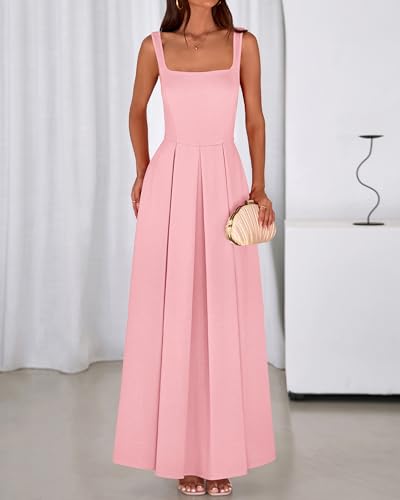 BTFBM Women Summer Square Neck Maxi Dress Spring 2026 Elegant Classy Sleeveless Formal Wedding Guest Cocktail Dresses(Pink, Small) — view 4