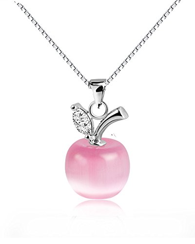 Sterling zilveren parel rozenkwarts appel 3D schattig hanger ketting met ketting & doos - kerstcadeau