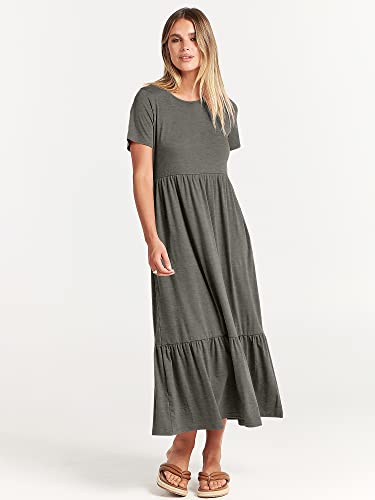 Image of ANRABESS Womens 2026 Summer Casual Maxi Dress A line Tiered Flowy Short Sleeve Crewneck T Shirt Beach Travel Long Dresses