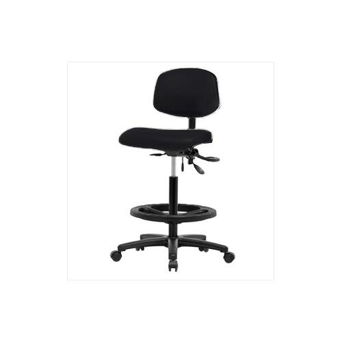 Thomas Vinyl High Bench Height Chair with Black Nylon Base, With Chrome Foot Ring and No Tilt Seat and No Adjustable Arms, 25" to 35" Adjustable Heights, Blue