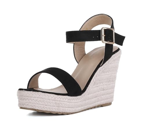 Image of Wedges for Women, Espadrille Platform Sandals, Comfortable Open Toe Wedge Heels with Ankle Strap Buckle, Summer Vacation Casual Shoes