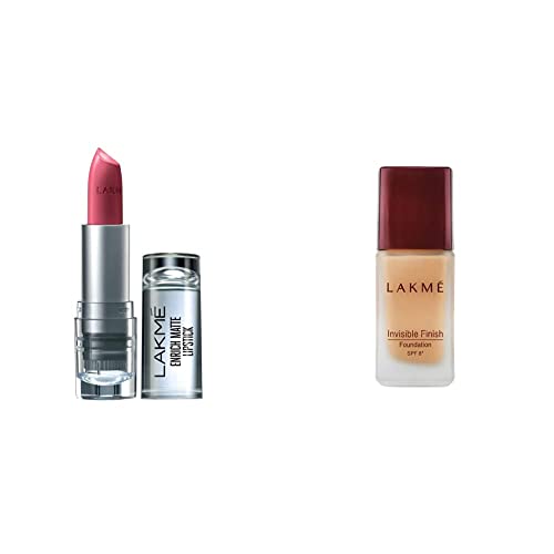 Image of LAKME Enrich Matte Lipstick, Shade PM14, 4.7g and Invisible Finish SPF 8 Foundation, Shade 01, 25ml