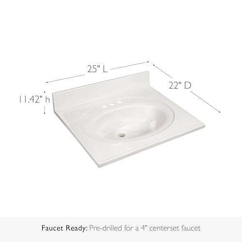 Image of Design House Cultured Marble Vanity Top, 25 in W x 22 in D, Integrated 4 in Centerset Oval Sink & Backsplash, Ivory Swirl, 586313