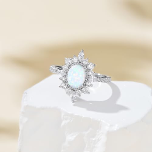 YDD 1.5ct Oval Cut Opal Engagement Rings for Women Halo Genuine Opal Rings for Women 925 Sterling Silver Opal Wedding Ring Anniversary Promise Ring2