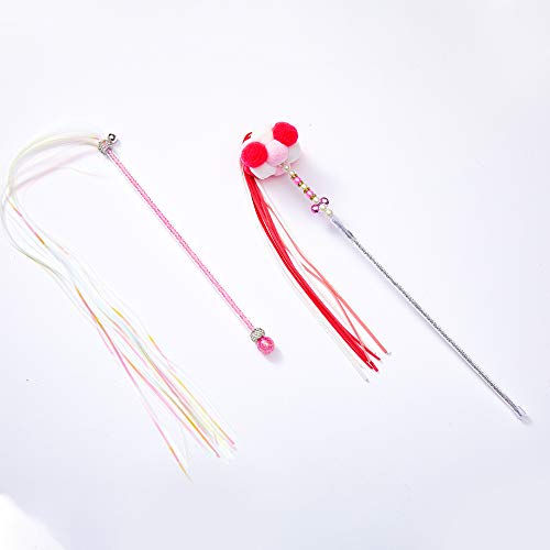 CUMUO Cat Toys Interactive Cat Wands Teaser 2 PCS Kitten Toys Cat Stick with Balls, Bells and Tassel ?Used to Enhance The Relationship Between The cat and The Owner