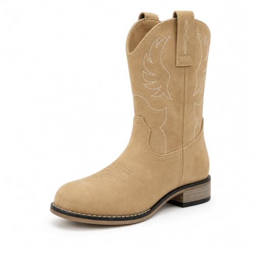 vodvob Kids Western Boots for Boys Girls Embroidered Cowgirl Cowboy Boots