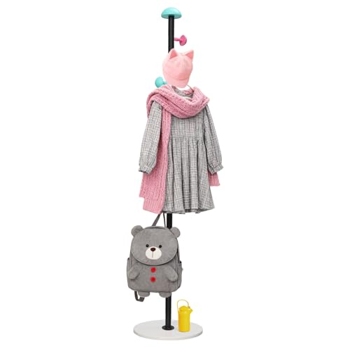 REILEIHODE Coat Rack Freestanding Heavy Duty Metal Kids Coat Stand 7 Round Mushroom Hooks & Sturdy Marble Quarte Base Hanging Clothes Purse Bag Jacket for Hall Corner Office Garage Entryway (Black)