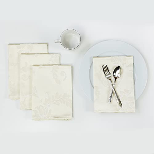 Benson Mills Harmony Scroll Woven Damask Fabric Set of 4 Napkins, Everyday, Parties, Special Occasions, Weddings and Holiday Cloth Napkin (18" x 18" Napkins, Birch)