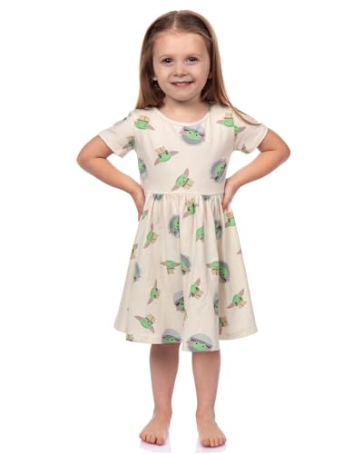 Star Wars Toddler Girls' The Mandalorian Baby Yoda Creme Short Sleeve Dress