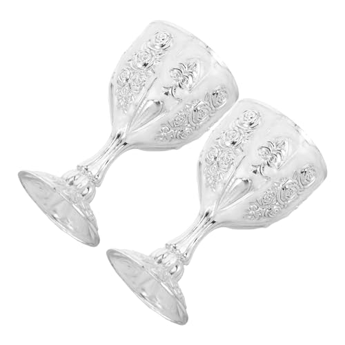 FUNNETOYU Juego De 2 Copas De Cáliz Retro De Metal Blanco Plateado Copa De Vino Grabada Diseño Ornamental Resistente Adecuado Para Decoración y Hogar