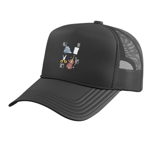 Rock Paper Scissors Nothing Beats Cello Orchestra Music Trucker Hat with Adjustable Mesh Back, Black