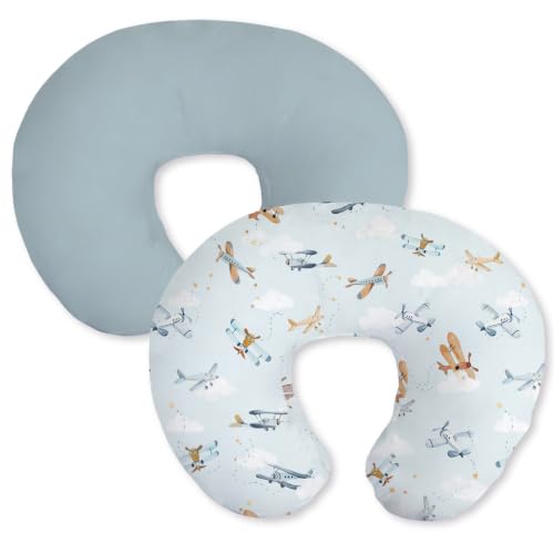 Image of Little Grape Land Nursing Pillow Covers 2 Pack, Soft & Breathable Removable Breastfeeding Pillows Covers for Feeding Pillows, Nursing Pillow Slipcover for Baby Girls Boys, (Plane)