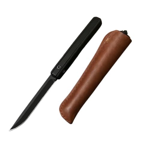 Stainless Steel Knife | Ultra-Sharp with Leather Sheath - Slim Knife for Kitchen Use - Charcoal Black-image-14