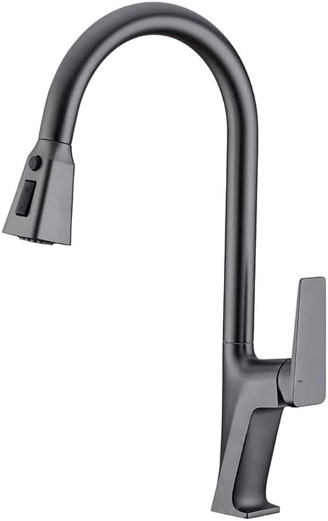 All Copper Kitchen Sink Tap with 23.6Inch Pull Out Sprayer Dual Mode, High Arc Single Handle Single Lever 360° Swivel Spout Kitchen Taps, Commercial Modern Rv Faucets,Grey