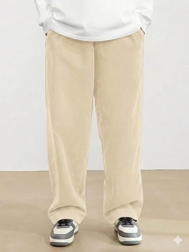 Image of The Goal Studio Men's Premium Corduroy Wide-Leg Trousers | Retro Textured Baggy Sweatpants | Korean Minimalist Relaxed Fit Joggers | Stretchable Lower | Y2K