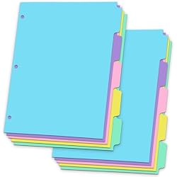 5-tabs 2 Set Binder Dividers with Tabs,Plastic Index with Label,Colorful Big Tab Dividers for 3 Ring Binder (10)
