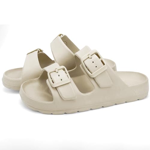 Image of INMINPIN Boys Girls Double Buckle Slide Sandals Comfort Beach Pool Shower Slippers Adjustable Indoor Outdoor Little Kid /Big Kid