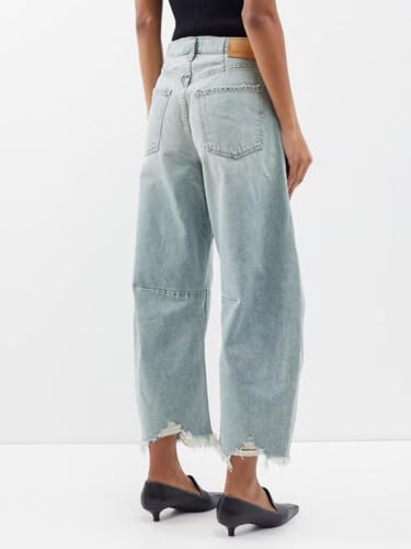 Allimy Womens High Waisted Barrel Horseshoe Baggy Jeans Trendy 2025 with Raw Hem Non Stretch4