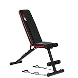 FITFIU Fitness BM-30 - Banco Abdominales plegable y ajustable con 2 cuerdas elásticas, Color Negro