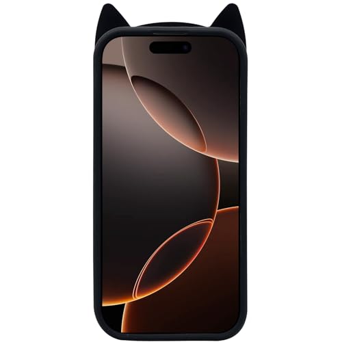 3D Cat Ears Shockproof Silicone Case for iPhone 13 Pro Max, Black - image 3