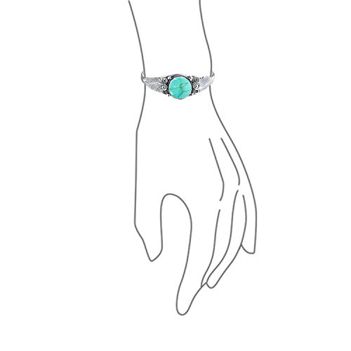 Bling Jewelry Nature Leaf American Indian South Western Navajo Style Flowers Round or Oval Cabochon Statement Onyx Stabilized Turquoise Wide Cuff Bracelet For Women .925 Sterling Silver3